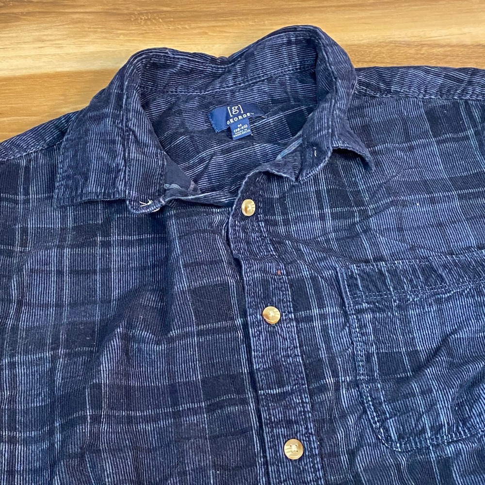 George Corduroy Shirt Mens Medium Plaid Long Sleeve Button Up Shirt - Medium